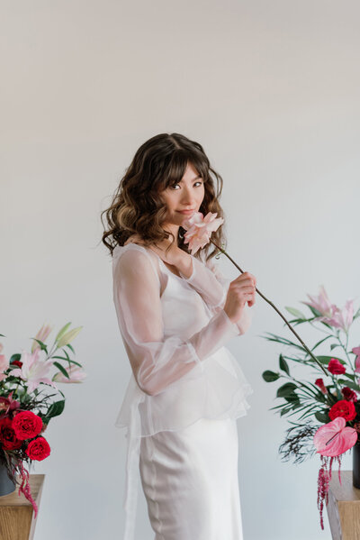 Delicious pink and berry hues in this fresh microwedding with hair by Fox Hair, elegant and trusted Calgary, AB wedding hair stylist, featured on the Brontë Bride Blog.