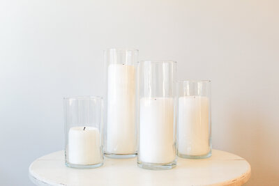 TE Inventory-Ivory:White Pillar Candles with Clear Glass Holders Assorted 106