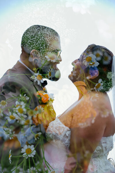 Double Exposure Portrait of Bride and Groom Hudson Valley New York