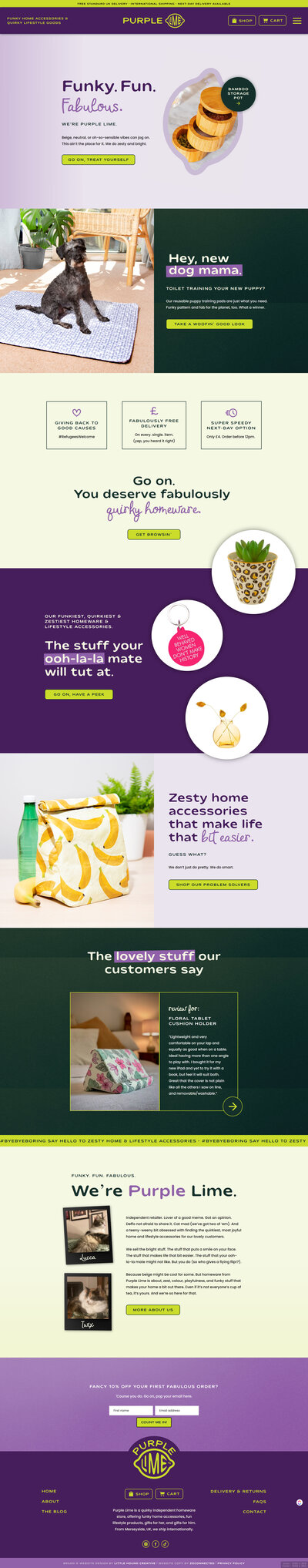 Website copy wireframe for retail brand Purple Lime