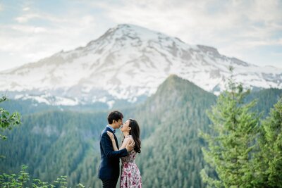 Nestled between mountains and lakes, Gold Creek Pond is intimate and stunning, a beautiful spot for engagement photos in the Pacific Northwest
