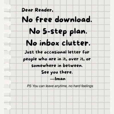 Minimalist image of a note that invites readers to sign up for the Over It Letter, a breakup and transition coaching email