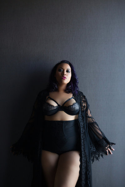 LeZandra McGinnis boudoir shot in black lingerie
