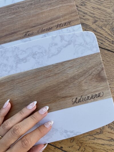 Hand engraved wood and marble cutting board