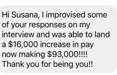 Client testimonial for job interview preparation coaching, featuring positive feedback about how the coaching helped them succeed in job interviews and secure a position.