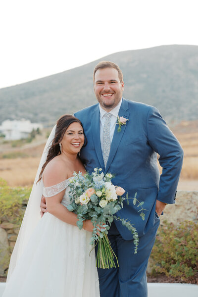 couple's portrait a destination island wedding on Paros, Greece