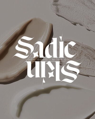 sadie skin logo over neutral skincare swatches