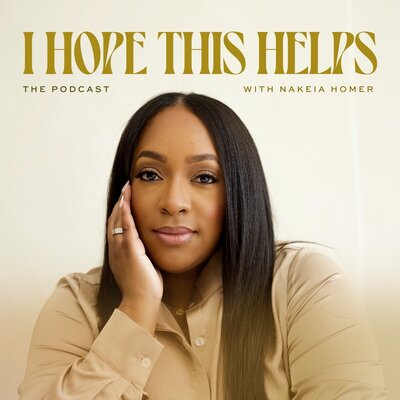 cover art of 'I Hope This Helps' the Podcast featuring a woman putting a palm on her cheek