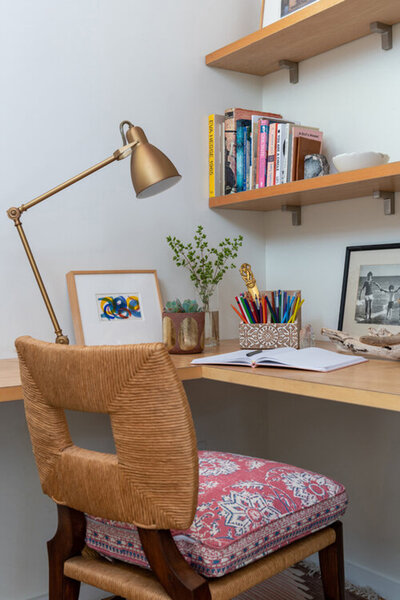 Midcentury modern boho desk design by interior designer Dana Triano of Dana Triano Designs