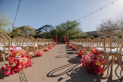 colorful wedding ceremony at DBG in Phoenix Arizona - snapdragon bloom bar
