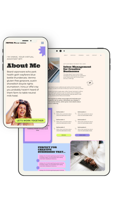 Mockup of a Showit website template designed by Mighty Bean Co.