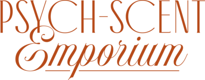 Logo with words "Psych-Scent Emporium" and a simple floral illustration