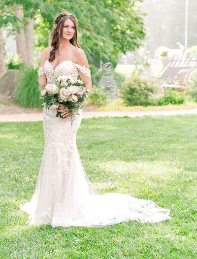 A glowing brunette bride at the Angus Barn for her bridal portrait session with destination wedding photographer, JoLynn Photography