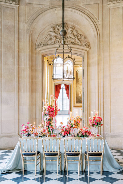 Chateau Wedding Reception Table by Destination Wedding Photographer Katie Trauffer