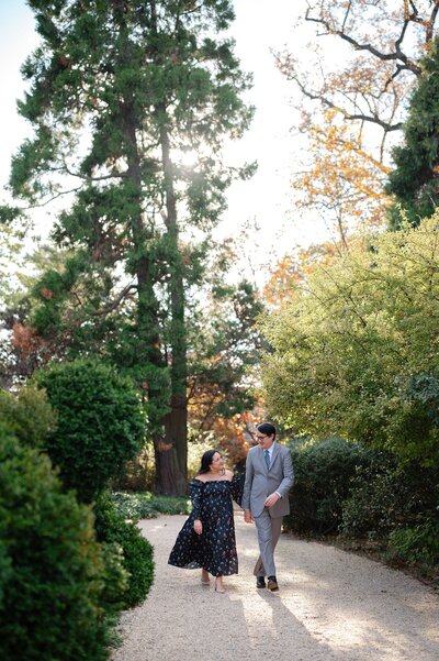 Bride and groom walk up memorial steps at their DC wedding