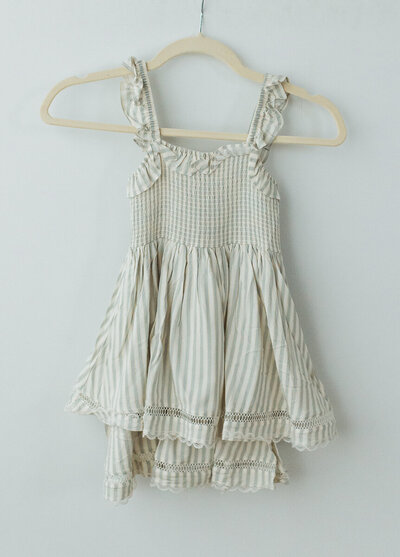 sleeveless white and tan striped dress for girls