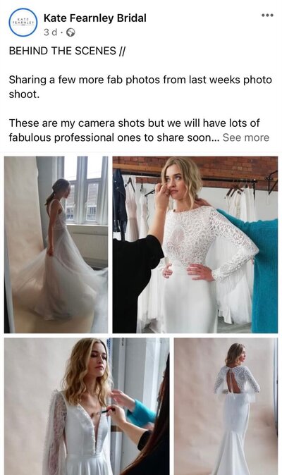 Facebook post with bride wearing wedding dress