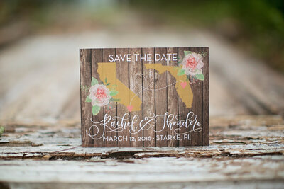 california and florida wedding invitation rustic wooden invite