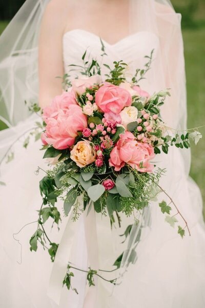 Custom Floral Design Pink Wedding Bouquet Design for a bride in Hershey PA designed by Kathy Monte of Wild Dahlia, formerly Vows