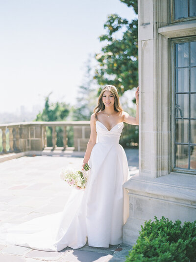 Beautiful bride at Greystone mansion