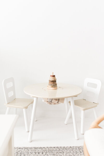 Children's table and chairs in natural light photography studio