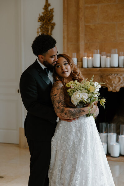 Bride and groom sharing a romantic moment in Texas