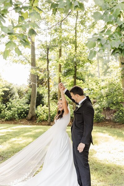 just married couple dancing in  the woods at Heyward manor
