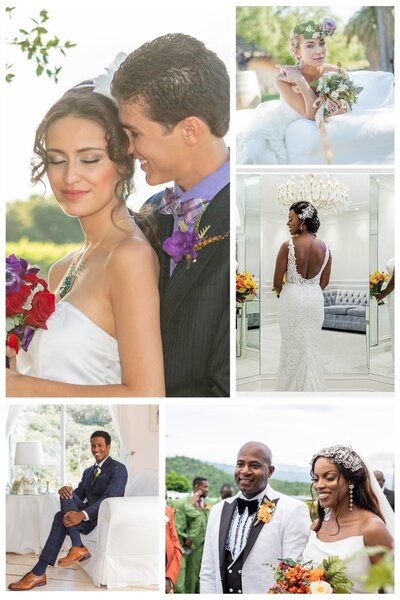 A photo collage showcasing moments of a bride and groom, created by a Miami wedding photographer