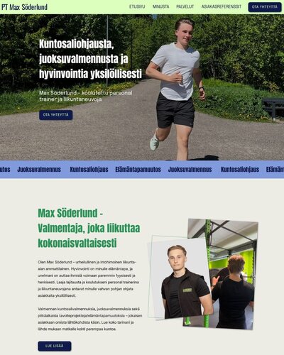 personal trainerin verkkosivujen etusivu, jotka olen suunnitellut