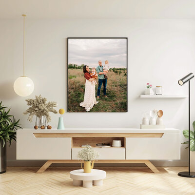 framed photo  in Branson of family cuddling kids at sunset