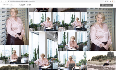 Online client gallery displaying images from a personal branding photography shoot on a MacBook Pro