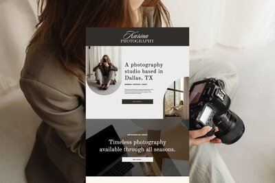 Showit website template for photographers in a moody black, grey, and white template.