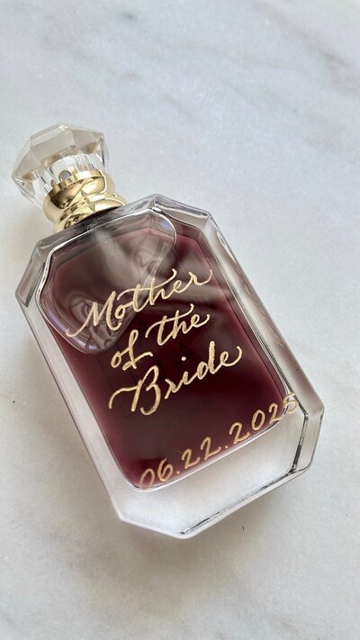 Personalized hand engraved perfume bottle for mother of the bride.