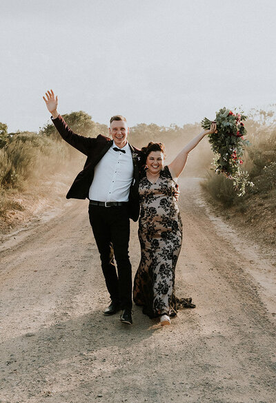 Elopement Planners My Dear Kathleen on a fun wedding day experience in NSW Australia. The couple are celebrating, looking happy and stylish