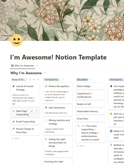 A screenshot of the "I'm Awesome" Notion Template inside a mock-up image of an iPad.