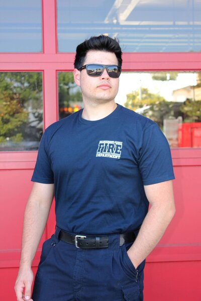 Screen printed firefighter t-shirt with department logo