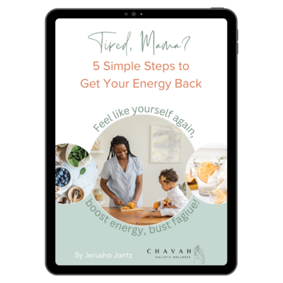 Tablet featuring a document, free guide, Five Simple Ways to Get Your Energy Back