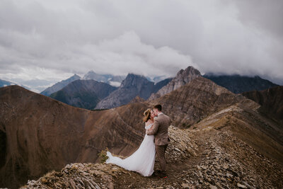 Couple having a helicopter elopement in Banff