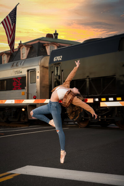 Dancer Senior Portrait Ballerina in front of train Wallingford, CT Ashlie Steinau Photography