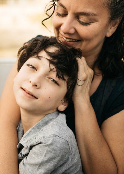 mother and son hugging tenderly from a family session san francisco