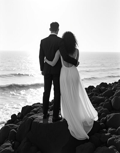 Couple at coastal wedding venue