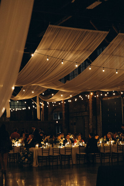 New England wedding guests at their reception tables
