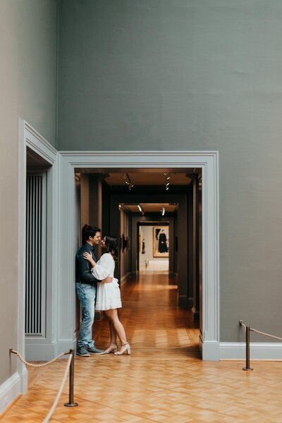 Bride and groom walk up memorial steps at their DC wedding