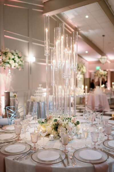 Glass Cylinder Candlelabras at Oakley Country Club Wedding