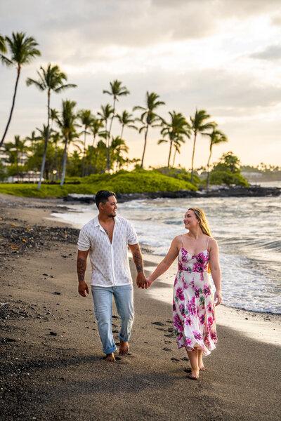 Couple portrait on beach at sunset by kailua kona photographer, Hawaii Adventure Portraits