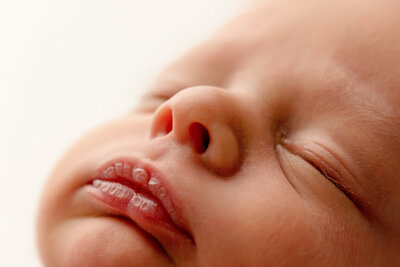 Close up macro shot of a newborn baby face by one good shot photography photographer angelia jansen