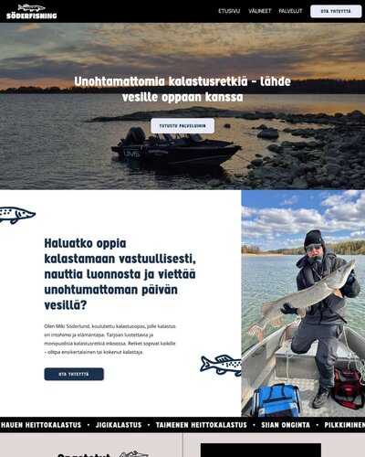 kalastusrifmalle suunnittelemani verkkosivujen etusivu