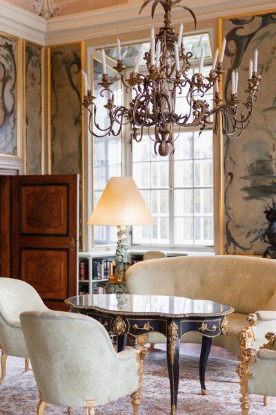 Heritage room at Leopoldskron Salzburg perfect for getting ready and bridal portrait