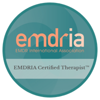 Badges for EMDRIA and PSI certification, verifying Theresa’s trauma and perinatal mental health expertise