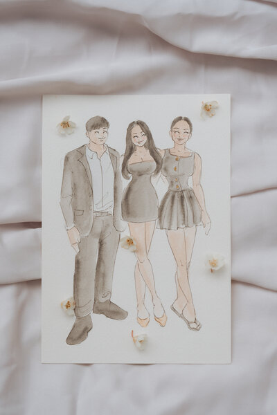 sibling-trio-watercolour-portrait-on-white-linen